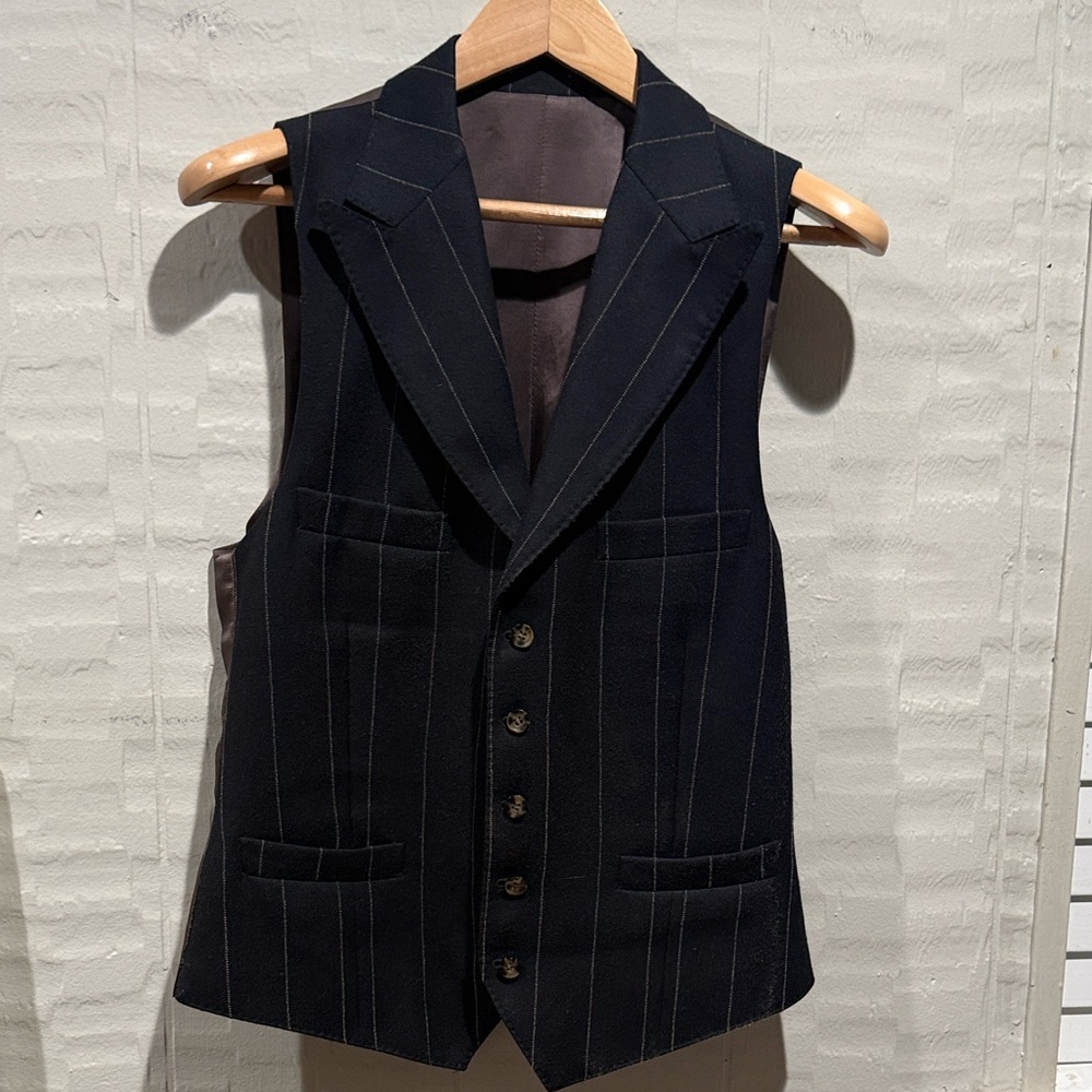 SuitSupply Men's Deep Navy + Tan Pinstripe Vest / Waistcoat 🇮🇹